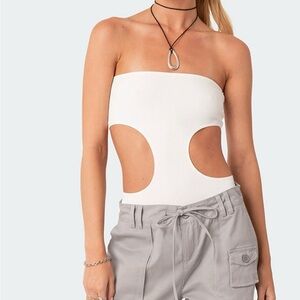 Edikted Cream Sleeveless Cutout Bodysuit
